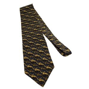 NATURA Leaping Lizards 100% Silk Necktie Navy Blue Gold Men's Formal Made in USA